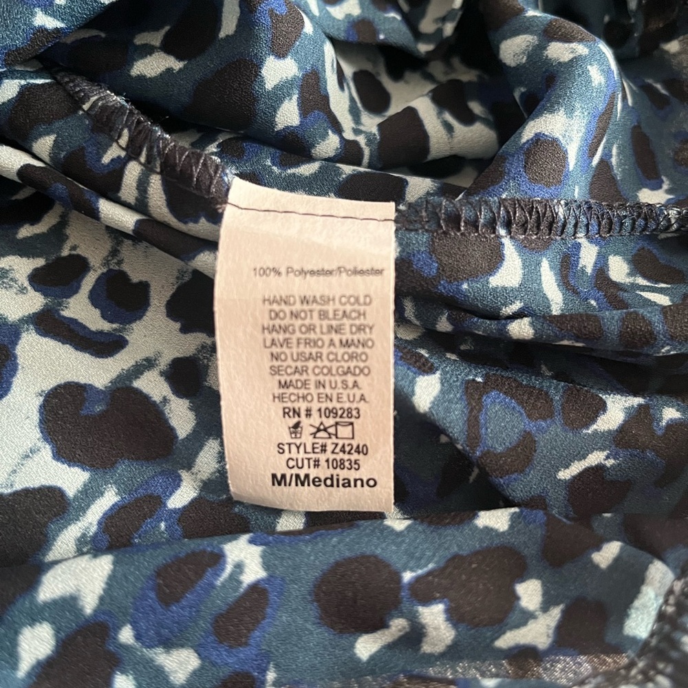 Vintage Havana Blue Patterned Women's Long Sleeve Flowy Blouse Size Medium - Picture 11 of 16